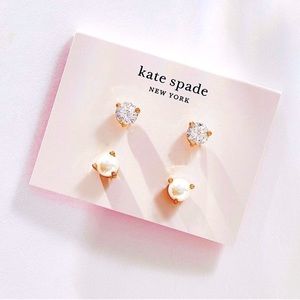 NWT kate spade new york Rise and Shine Pearl Crystal & Pearl 2-Stud Earrings Set